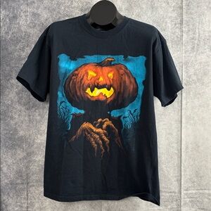 Vintage Wes Benscoter Shirt Men's Black Pumpkin Head Halloween Scary Art Tee LRG